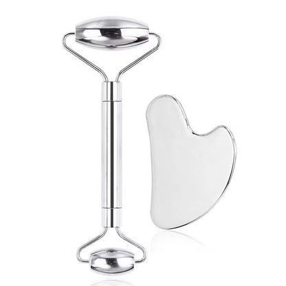 304 Stainless Steel Roller and Guasha Set Kit Massage Tool Facial Massager for Face Eye Neck Body