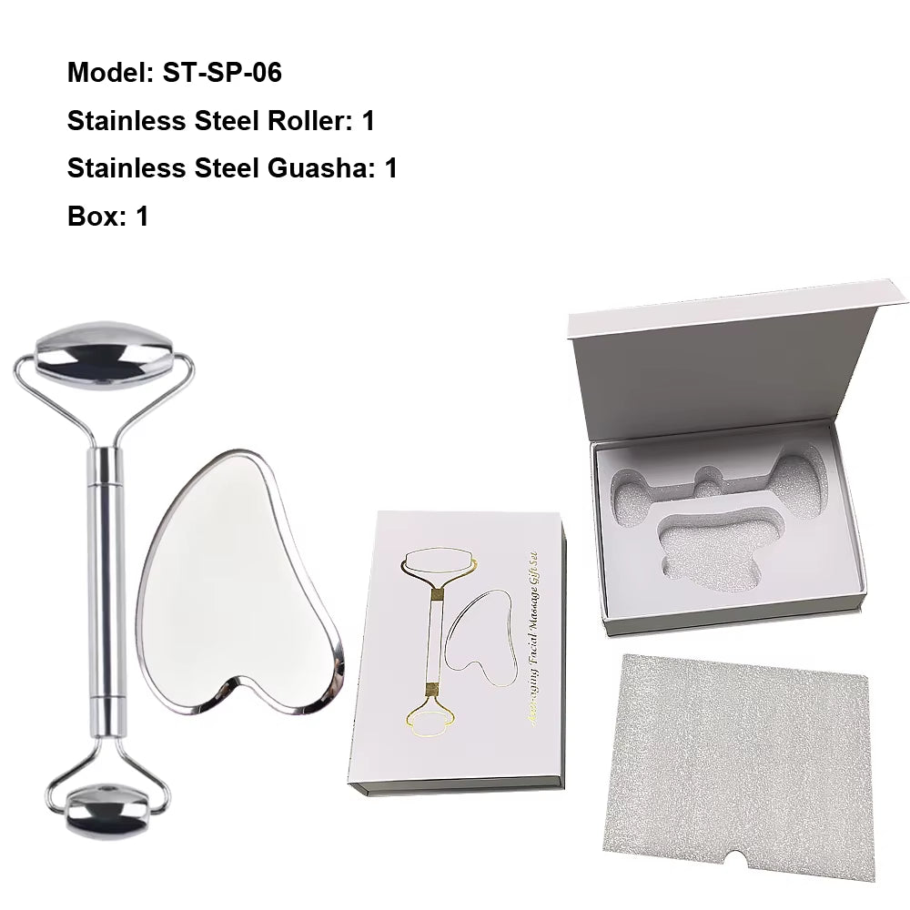 304 Stainless Steel Roller and Guasha Set Kit Massage Tool Facial Massager for Face Eye Neck Body