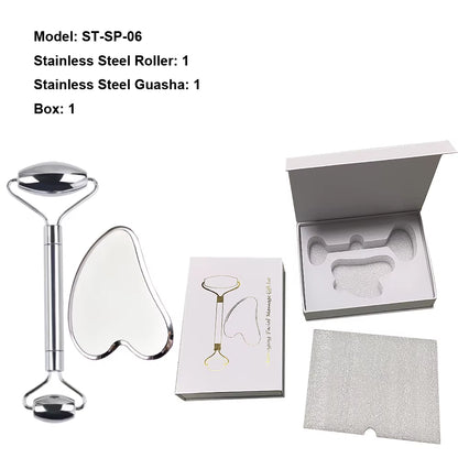 304 Stainless Steel Roller and Guasha Set Kit Massage Tool Facial Massager for Face Eye Neck Body